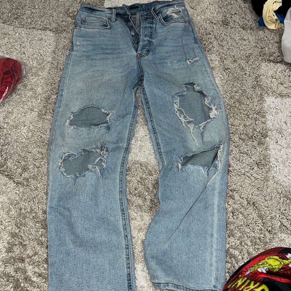 Highrise distressed straight jeans